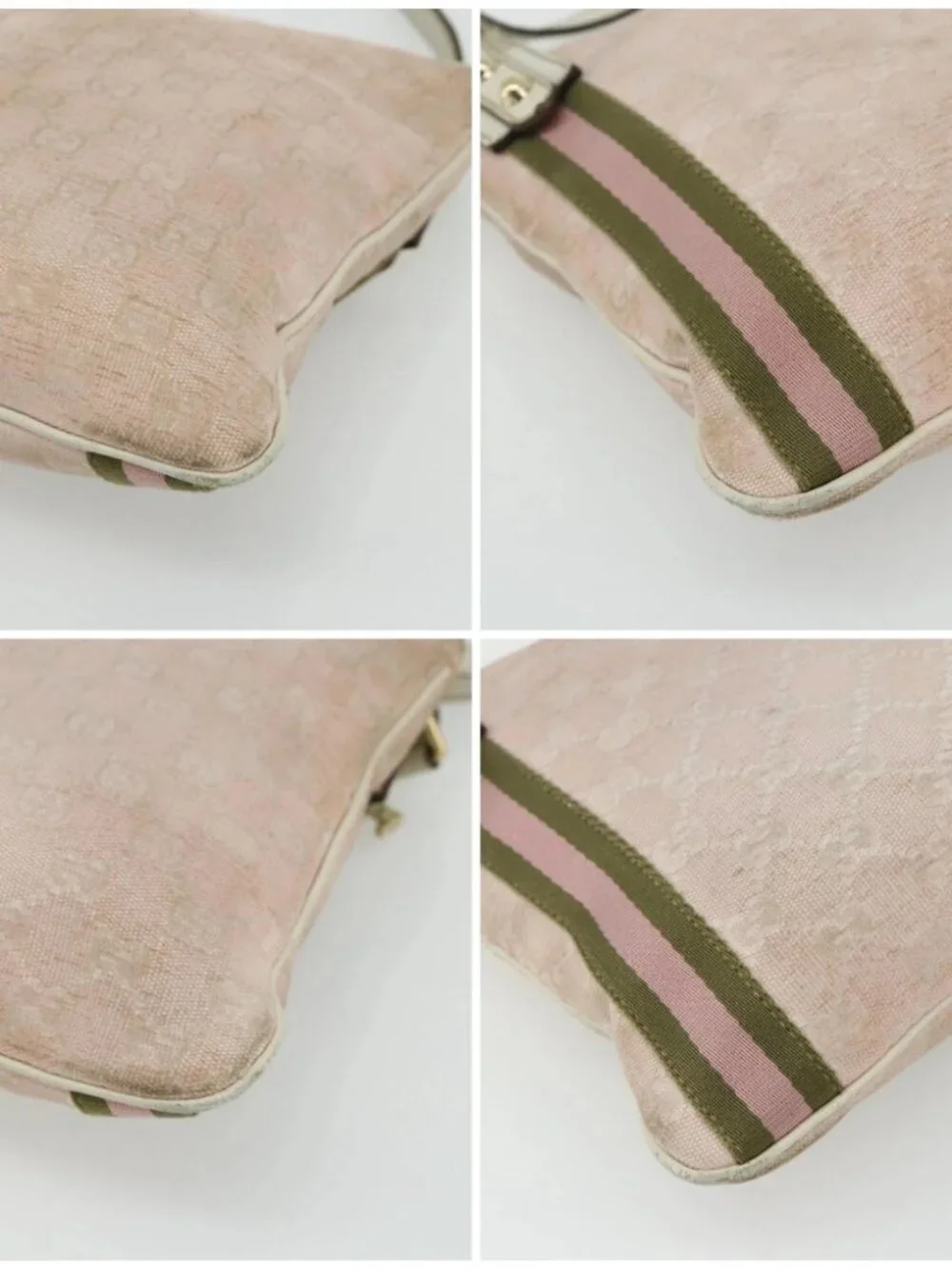 GUCCI GG Canvas Sherry Line Shoulder Bag Pink Gold 144388 Auth ti3863